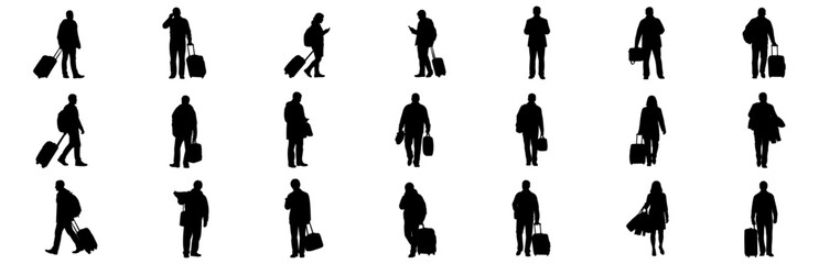 Architectural Drawings Airport Traveler People silhouette vector illustration, front view, human person Minimal style hand drawn. Sections, Elevations, Floor Plans