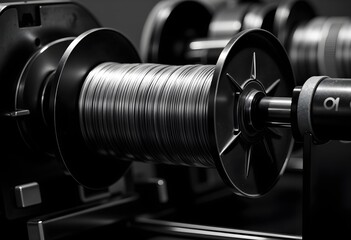 Fototapeta premium High Contrast Black and White Industrial Spools of Metal Wire