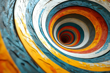 Colorful spiral design creating a mesmerizing tunnel effect with vibrant hues of orange, blue, and yellow