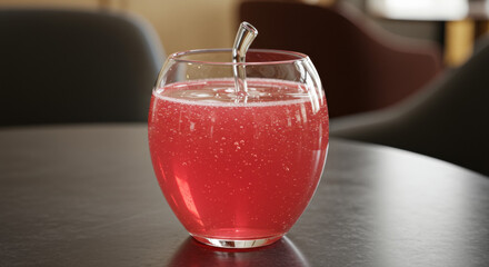 Pink drink in glass on table