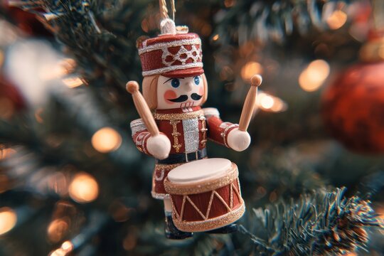 Christmas nutcracker ornament plays drum