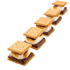 Mini S&rsquo;mores Bites Arranged in Row Isolated on White Background