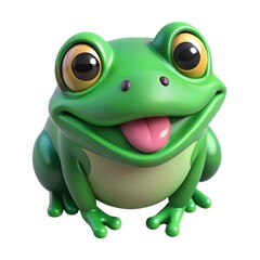 Obraz premium Cute cartoon green frog with big eyes and tongue sticking out