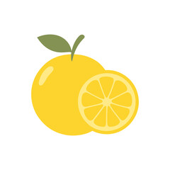 Vibrant Yellow Lemon Illustration, Whole Fruit and Slice, Minimalist Style, Fresh and Zesty Mood.
