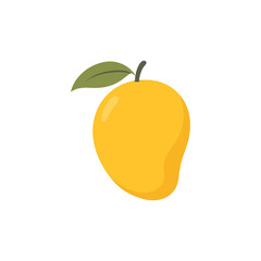 Single Ripe Yellow Mango with Leaf; Flat Minimalist Style; Vibrant Tropical Fruit Illustration