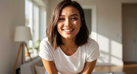 Happy Woman Smiling Beautifully Inside Her Modern Home