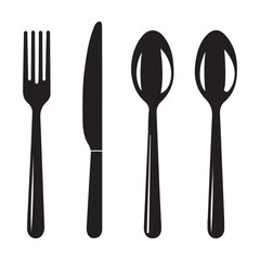 Spoon fork and knife silverware set isolated on white background vector illustration