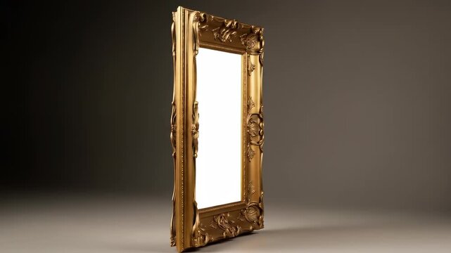 Ornate antique gold picture frame with white empty space