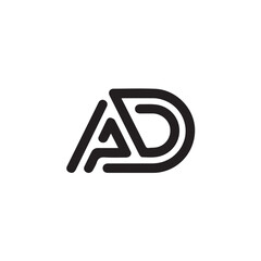 A creative minimalist " AD" letter logo design with black and white color.