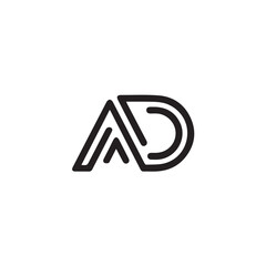 A creative minimalist " AD" letter logo design with black and white color.