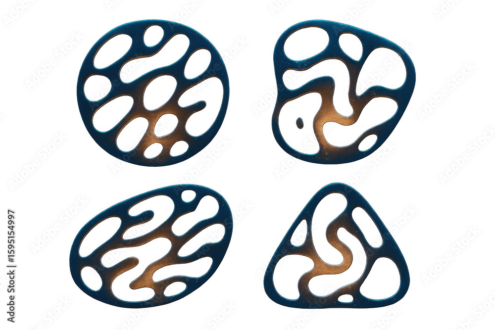 Fototapete metallic blue-gold abstract forms featuring organic patterns, presenting sleek futuristic geometric 