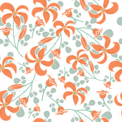 coquette seamless orange flowers pattern. 