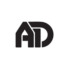 A creative minimalist " AD" letter logo design with black and white color.
