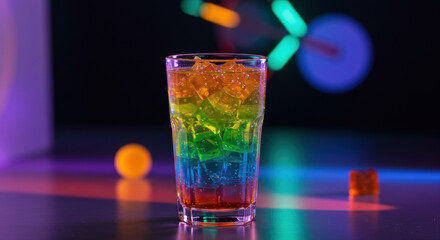 Rainbow layered jelly drink in glass