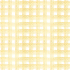 Yellow stripes checkered background. Seamless watercolor pattern with hand drawn vertical stripe, line for wallpapers, textile, bed linen prints, fabric texture