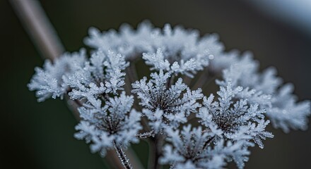 Frost-covered flower head in winter creating a delicate icy floral pattern