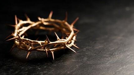 A symbolic crown of thorns resting on a dark surface, representing Christian sacrifice and devotion.
