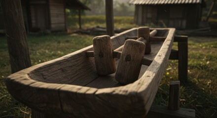 Fototapeta premium Rustic Wooden Mortar and Pestle in a Rural Setting