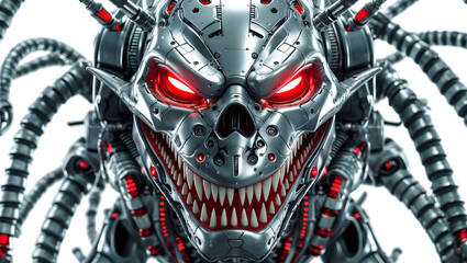 Fototapeta premium Robotic terrifying skull techno-creature machine monster