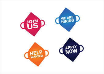 Colorful Job Recruitment Badges with Bold Typography in Diamond Layout
