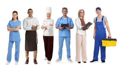 Obraz premium People of different professions. Collage with portraits on white background