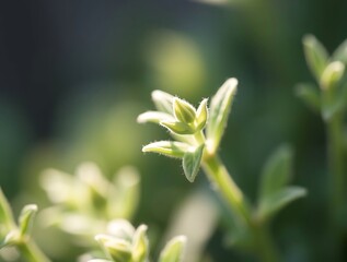Close up shot of fresh thyme herb growing in garden showcasing its vibrant green color and