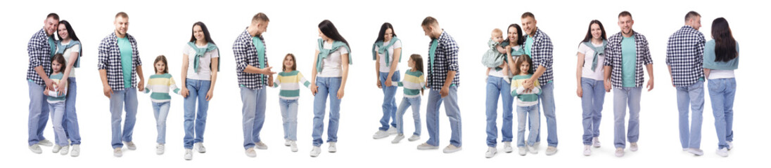 Fototapeta premium Family isolated on white, collection of full-length portraits