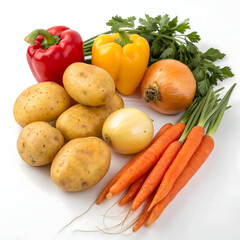 Potatoes and vegetables isolated on transparent background  