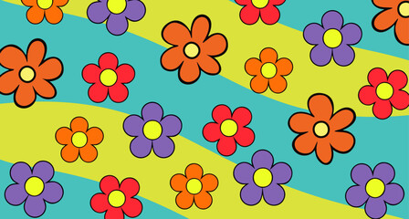 Retro Hippie Flower Power Background with Bold Colors and Groovy Vibes