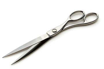 •  A delicate pair of micro scissors with long narrow blades and loop handles, isolated on a white background