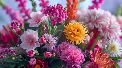 Pink and yellow chrysanthemum flowers bloom beautifully in nature's garden