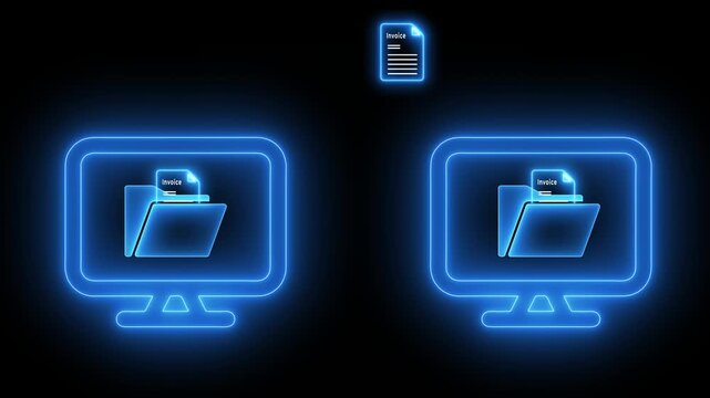 Secure document transfer between computers icons on transparent background. File sharing, cloud sync, and business communication systems. Motion graphics of file sharing concept. 4k video animation.