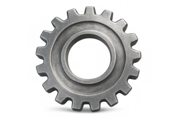 Rotating steel cogwheel set against a transparent background, enhancing industrial projects with a touch of precision and technology
