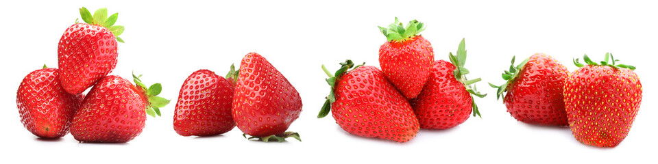 Fresh juicy strawberries isolated on white, set