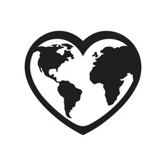outline vector illustration of a heart shaped earth