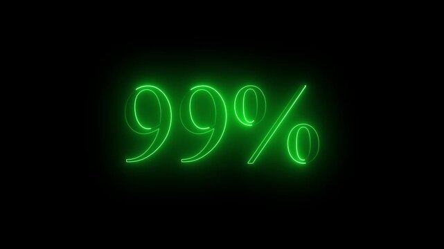 99 percent neon glowing sign on black background loop animation