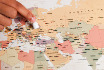 Exploring eastern europe map interaction urban insight educational environment close-up view travel...