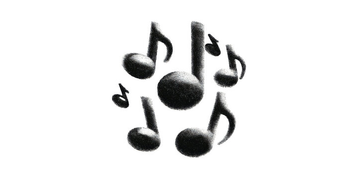 Retro Music Notes In Halftone. Vintage Musical Symbols For Nostalgic Designs Illustration Isolated On Transparent Background