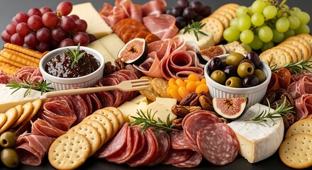 Elegant Charcuterie Board with Cured Meats, Cheeses, and Fresh Garnishes – Culinary Indulgence and Hosting Aesthetics