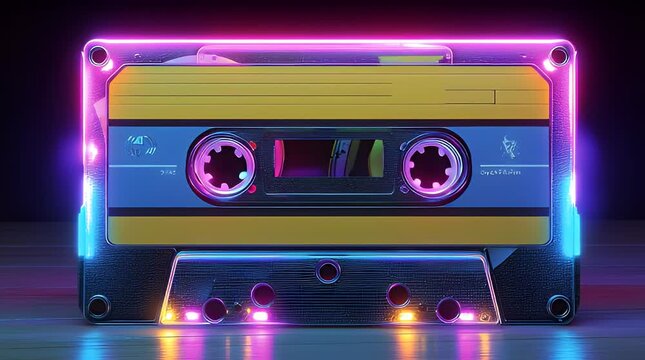 Retro cassette tape with neon glow (1)