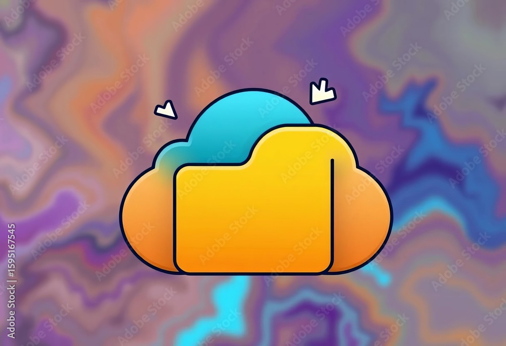 Fototapete Cloud storage folder symbol; a simple line icon depicting a cloud syncing with a folder,  simple,  vector