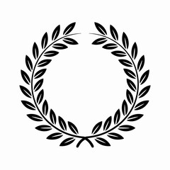 Classic black laurel wreath silhouette emblem isolated on white background