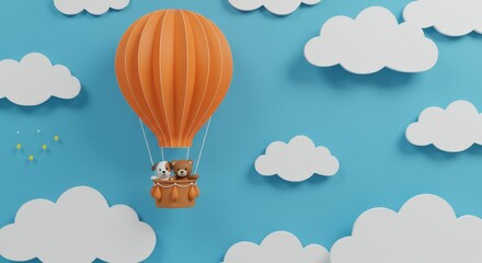 Obraz premium Balloon Flying in Sky with Dog and Bear Figurines