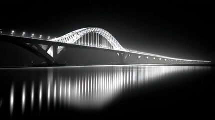 Night bridge over water, illuminated