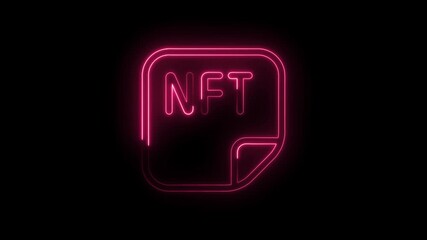 Vibrant pink neon N F T icon glows brightly on a dark background representing digital art cryptocurrency - Powered by Adobe