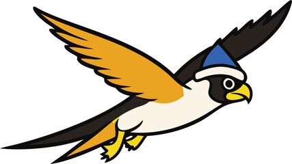 Peregrine falcon mid flight wearing Santa hat, festive bird of prey in dynamic motion, Christmas wildlife concept, holiday season falcon flying, winter festive raptor image.