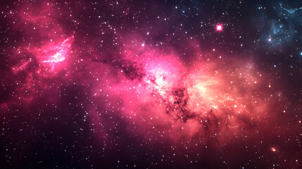 Vibrant cosmic nebula with pink and orange hues against a starry background