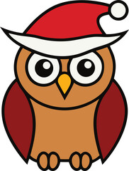 Great horned owl perched wearing Santa hat festive Christmas wildlife bird holiday winter nature wildlife animal