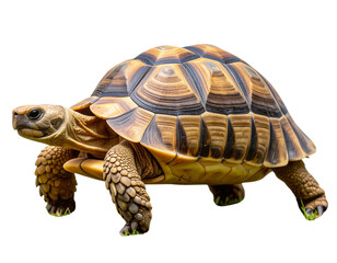 Obraz premium Close-Up of Tortoise on Green Grass, Detailed Shell Texture, Side View, Isolated PNG