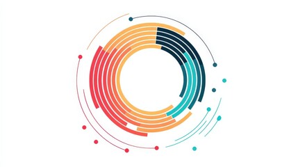 Marketing metrics performance automation concept. Abstract circular design with vibrant color segments and dots.